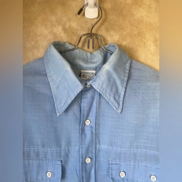 Vintage Kmart Permanent Press Double Pocket Button Front Shirt Lite Blue 70s 80s - Picture 6 of 7